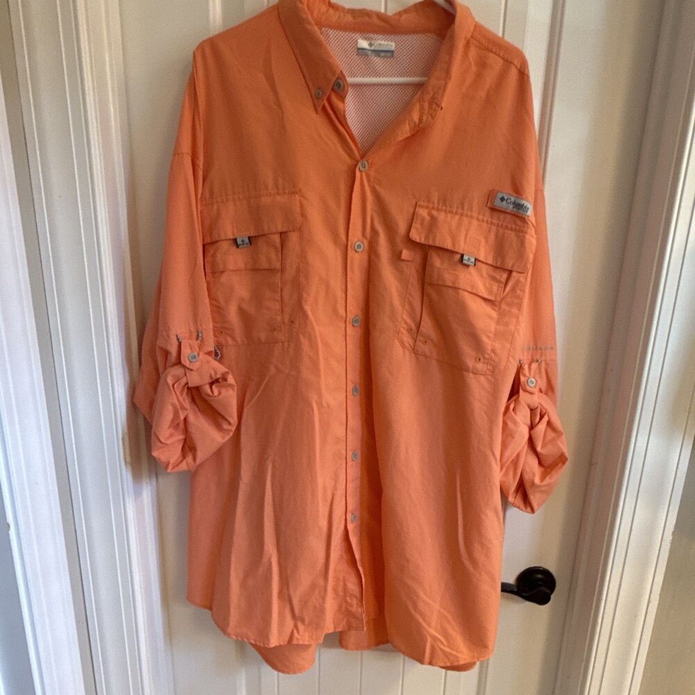 Columbia PFG Omni-Shade Men's Long Sleeve Button-Up Shirt 3XT Orange UPF 30